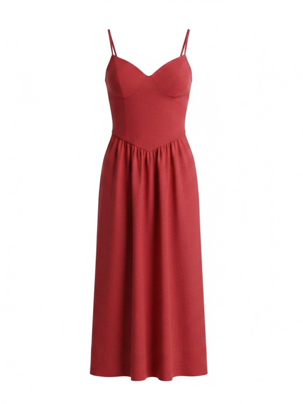 Christian Lacroix Red Linen blend Midi with Sweetheart Bodice